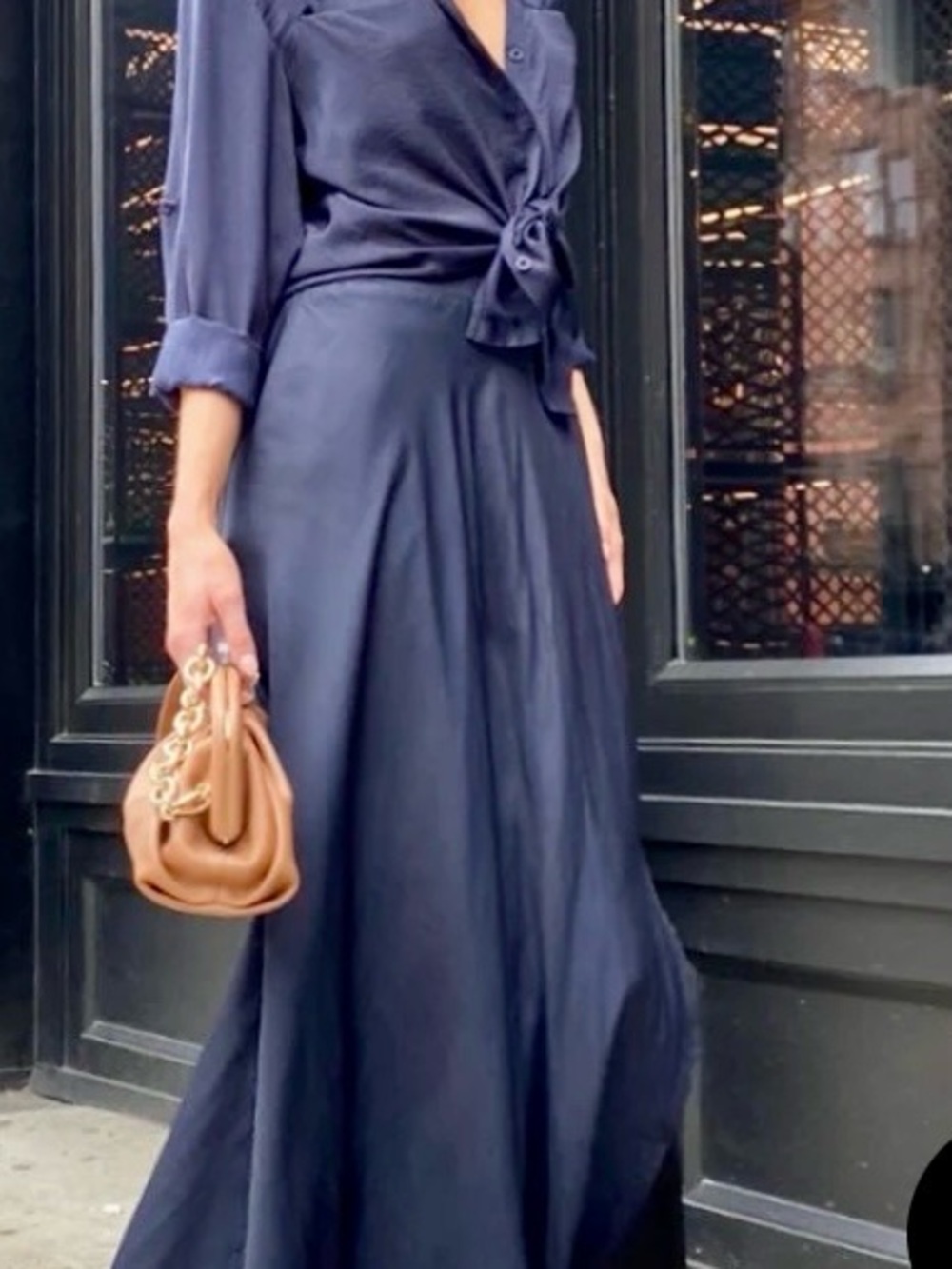 Reversible Navy/Black Satin Maxi Skirt — Women's Flowing A-Line